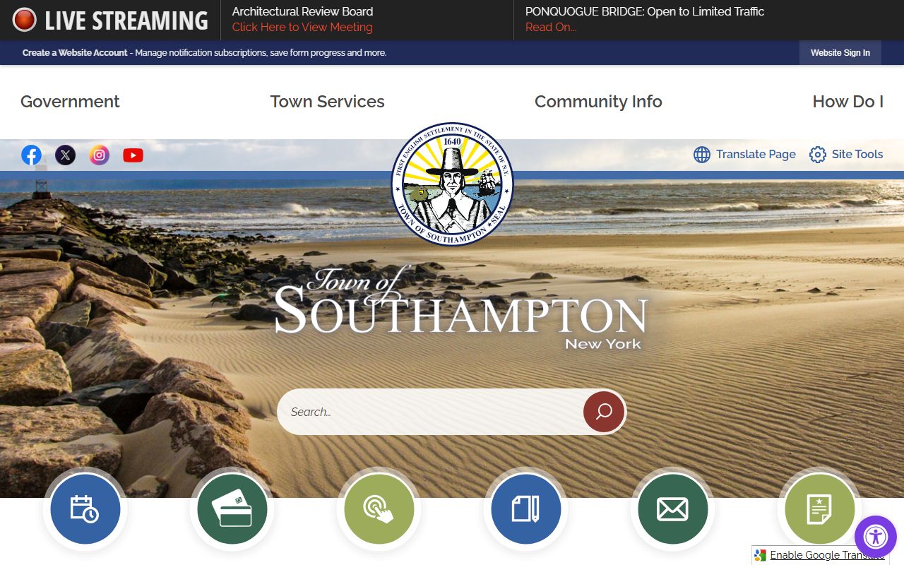 Town of Southampton government website for probate court record searches