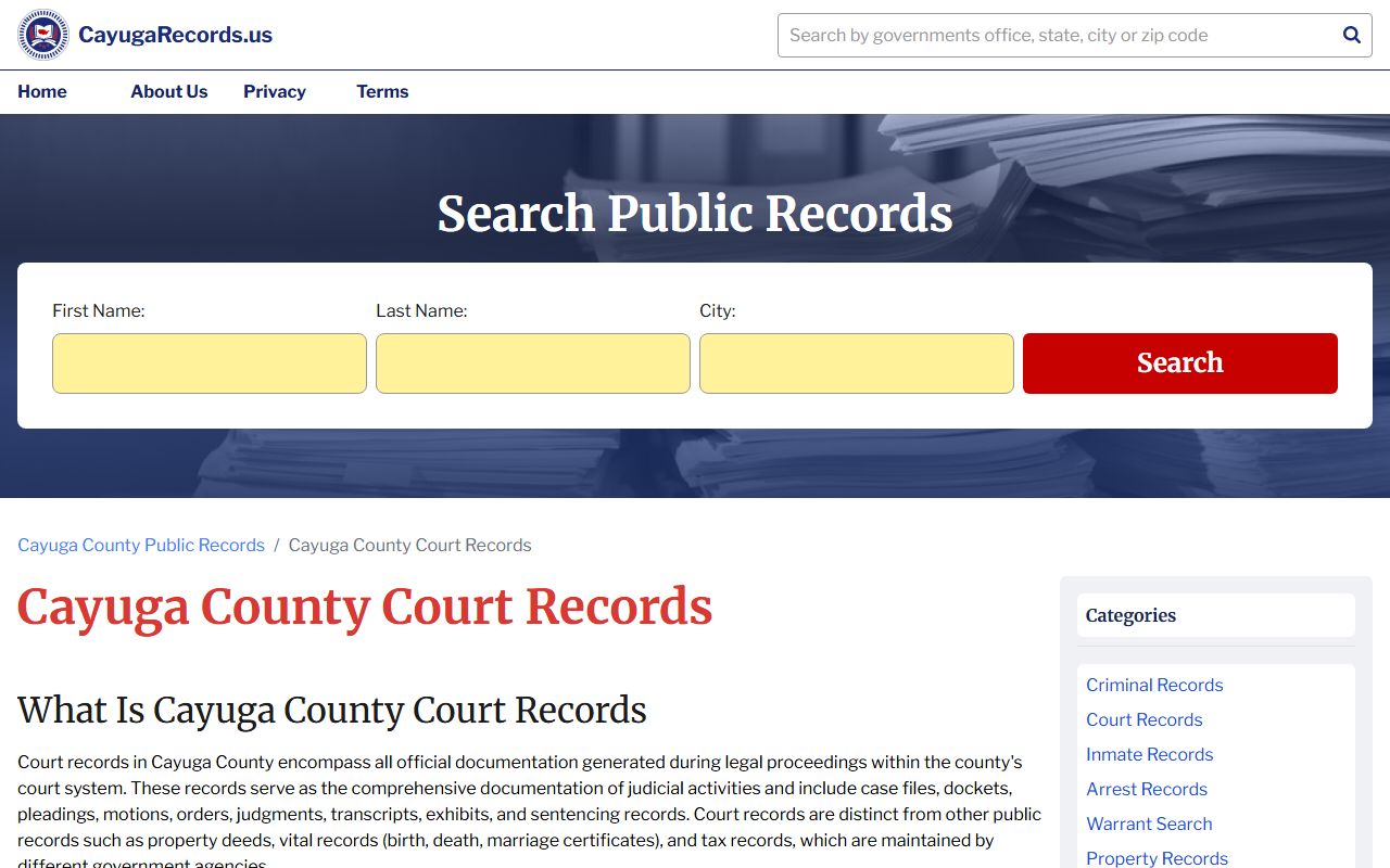Cayuga County Court Records search for probate court records