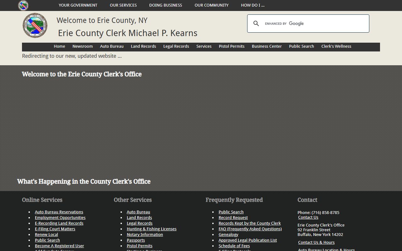 Erie County Clerk office information page for probate court records searches