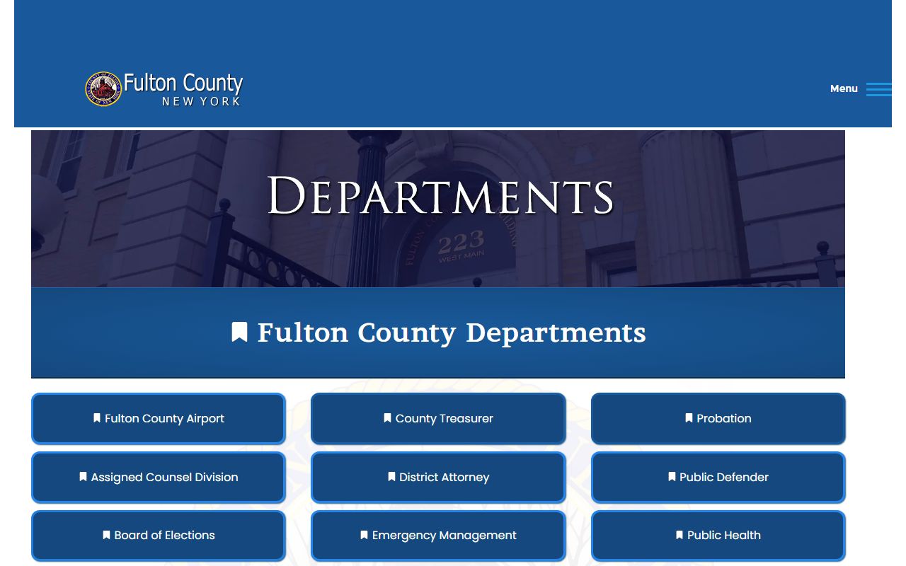 Fulton County government departments page showing court and clerk office information