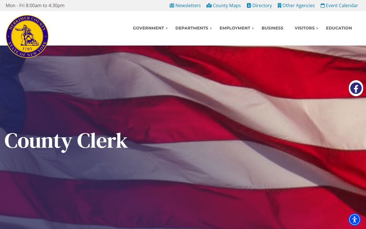 Herkimer County Clerk office page showing online search options and security alerts for probate court records