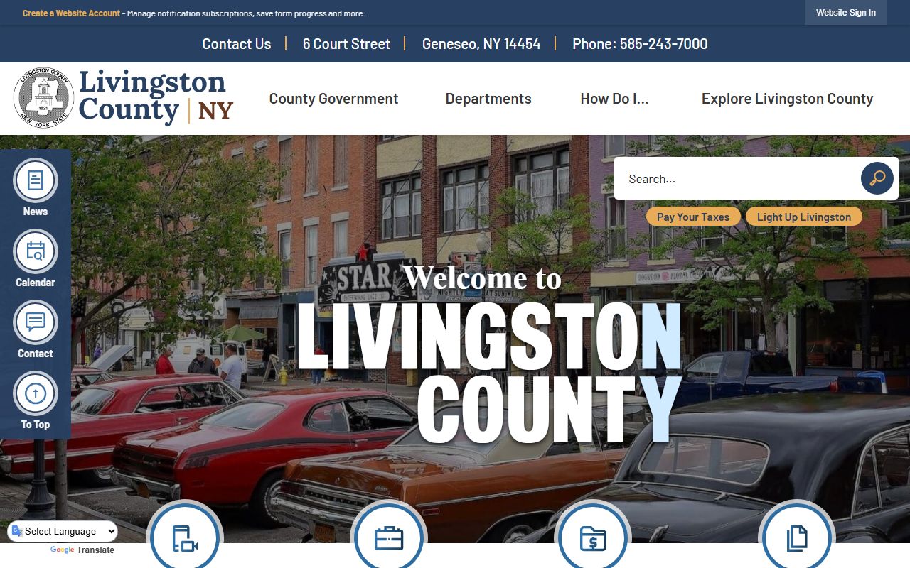 Livingston County government website showing court and clerk information for probate court records research