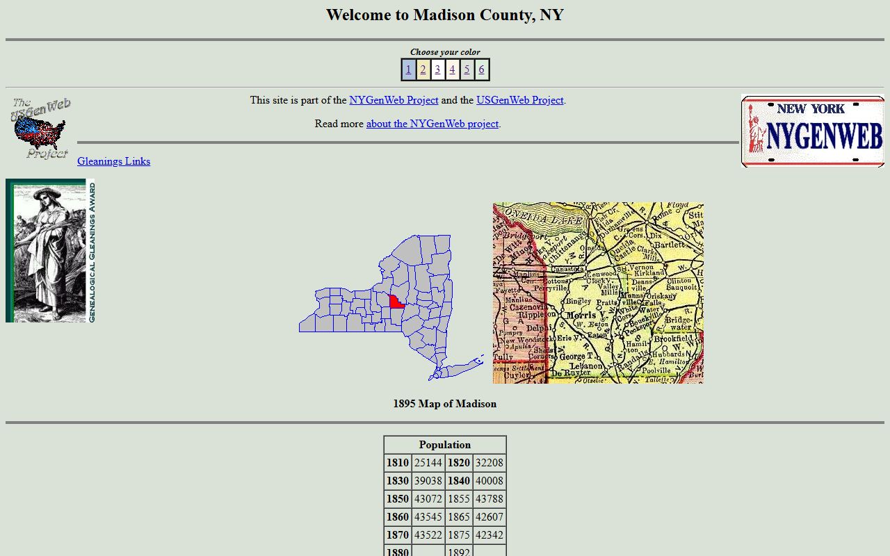 Madison County NYGenWeb page showing Surrogate's Court contact information and copy fees for probate court records