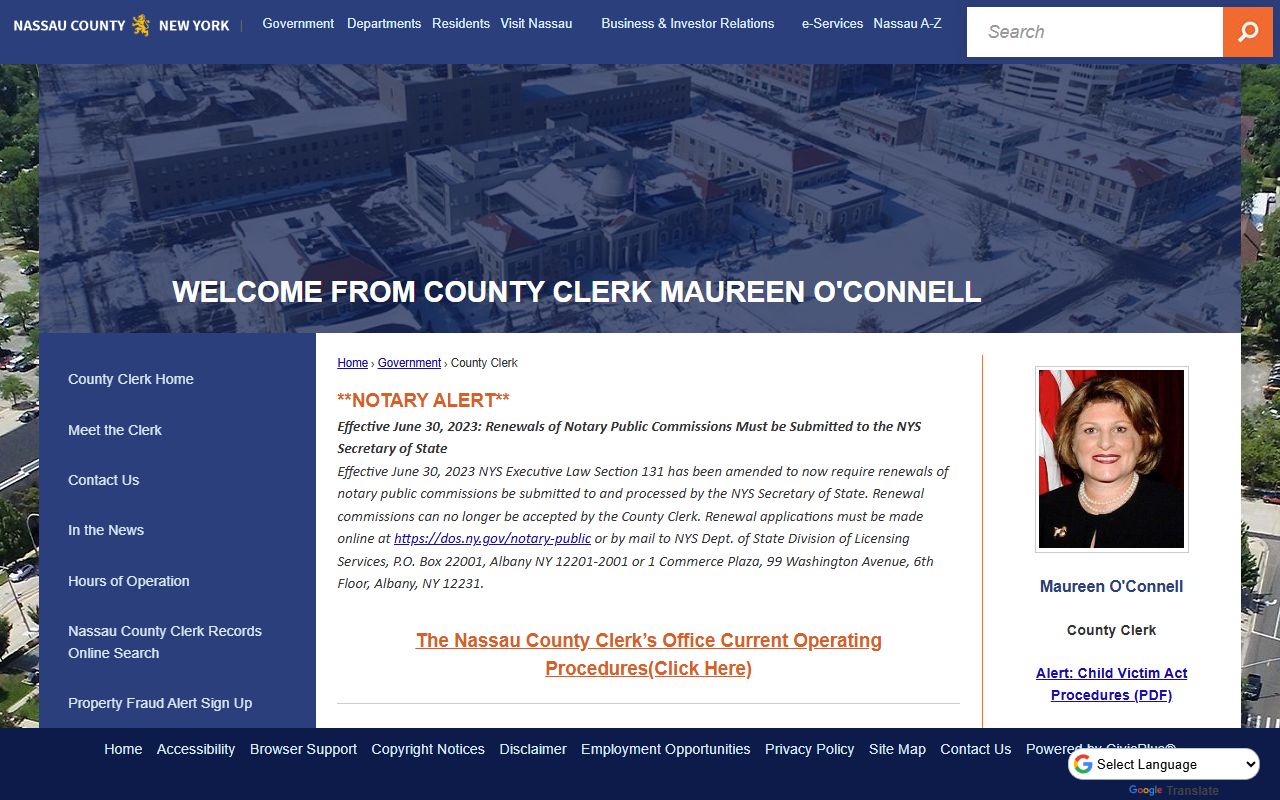 Nassau County Clerk's Office online services for probate court records access