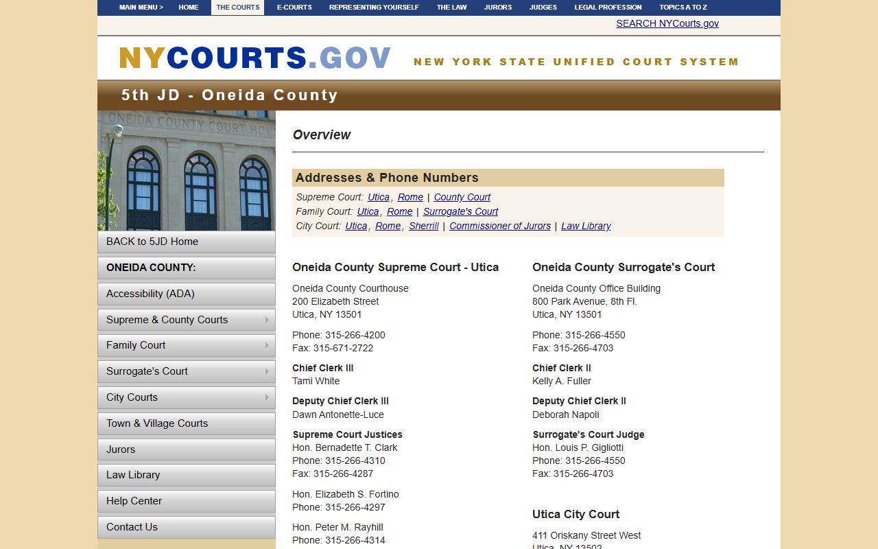 Oneida County Surrogate's Court information for probate court records