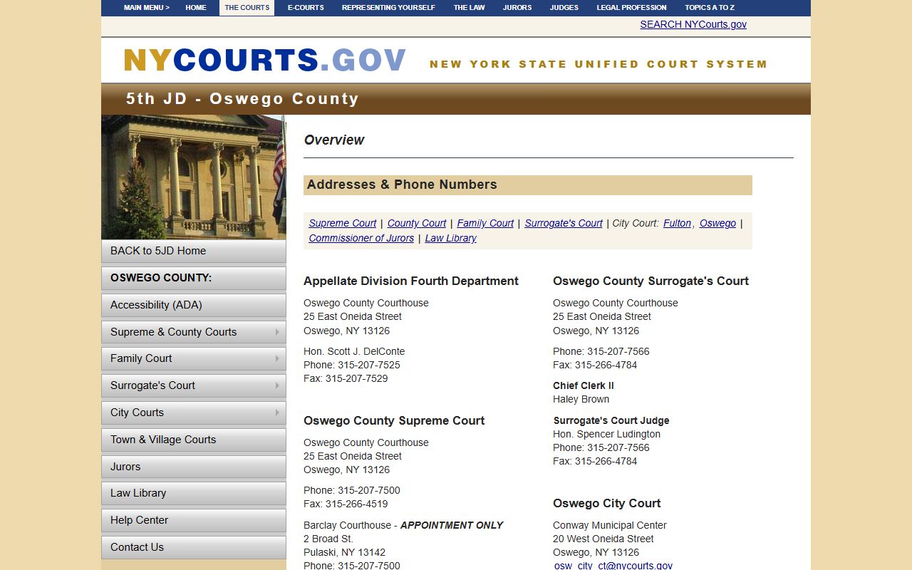 Oswego County Surrogate's Court information for probate court records