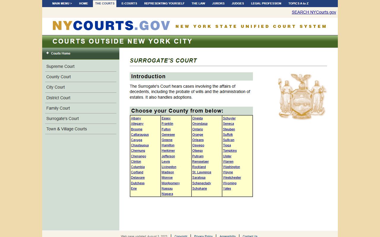 NYS Surrogate Court Directory for all 62 counties