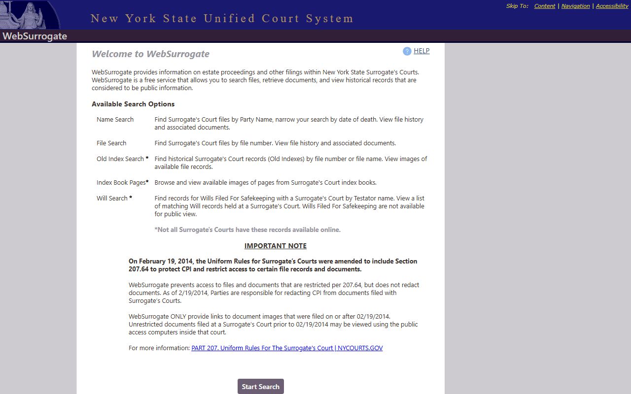 NYS Surrogate Court Records Search Portal for probate court records